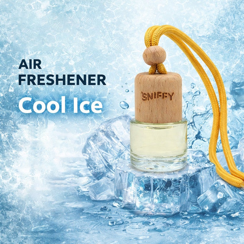 Sniffy Car Hanging Air Freshener Cool Ice Fragrance, Wooden Cap Glass Bottle Perfume Diffuser, Long Lasting Car Air Freshener, Non Toxic Alcohol Free Oil, Spill Proof All Weather, Rear View Mirror Hanging, Home Office Room Deodorizer - Image 2