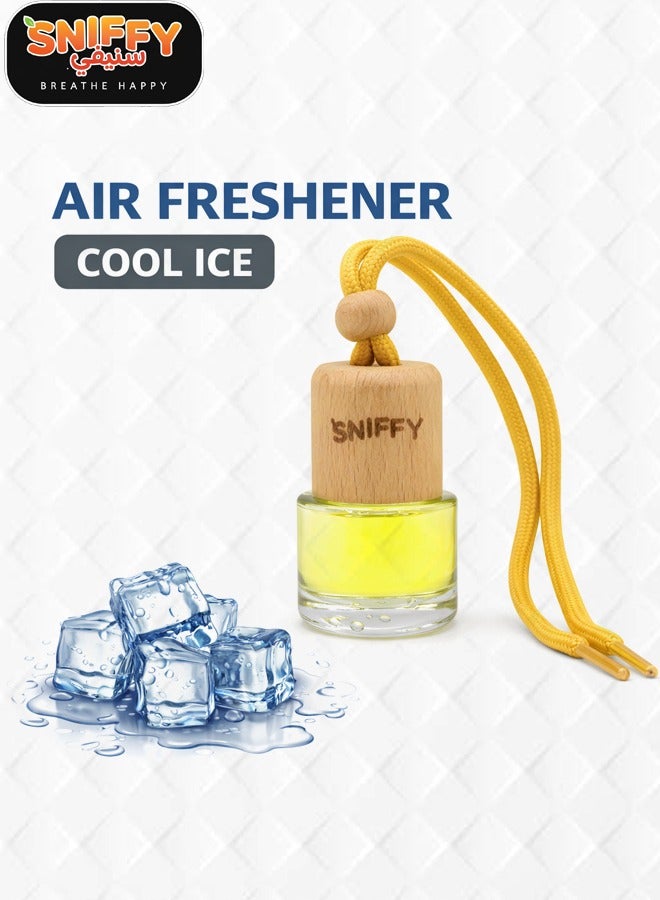 Sniffy Car Hanging Air Freshener Cool Ice Fragrance, Wooden Cap Glass Bottle Perfume Diffuser, Long Lasting Car Air Freshener, Non Toxic Alcohol Free Oil, Spill Proof All Weather, Rear View Mirror Hanging, Home Office Room Deodorizer - Image 1