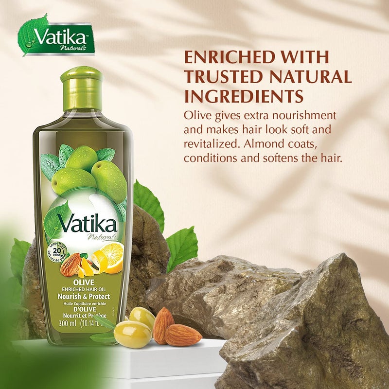 Vatika Naturals زيت الشعر الطبيعي دابر فاتيكا غنية - مرطب طبيعي، مقوي وزيت شعر لفروة رأس صحية، زيت مغذي للشعر الناعم، القابل للتسريح، والحريري من الجذور إلى الأطراف (زيت الزيتون، عبوة من 3)  - Image 5