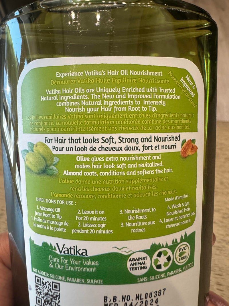 Vatika Naturals زيت الشعر الطبيعي دابر فاتيكا غنية - مرطب طبيعي، مقوي وزيت شعر لفروة رأس صحية، زيت مغذي للشعر الناعم، القابل للتسريح، والحريري من الجذور إلى الأطراف (زيت الزيتون، عبوة من 3)  - Image 3