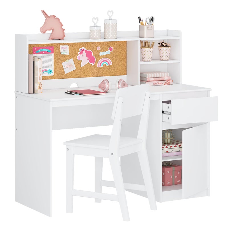 UTEX Kids Study Desk with Chair Kids Desk and Chair Sets with Hutch and Storage Cabinet Wooden Children Study Table Student Writing Table Computer Workstation for 512 Years Old