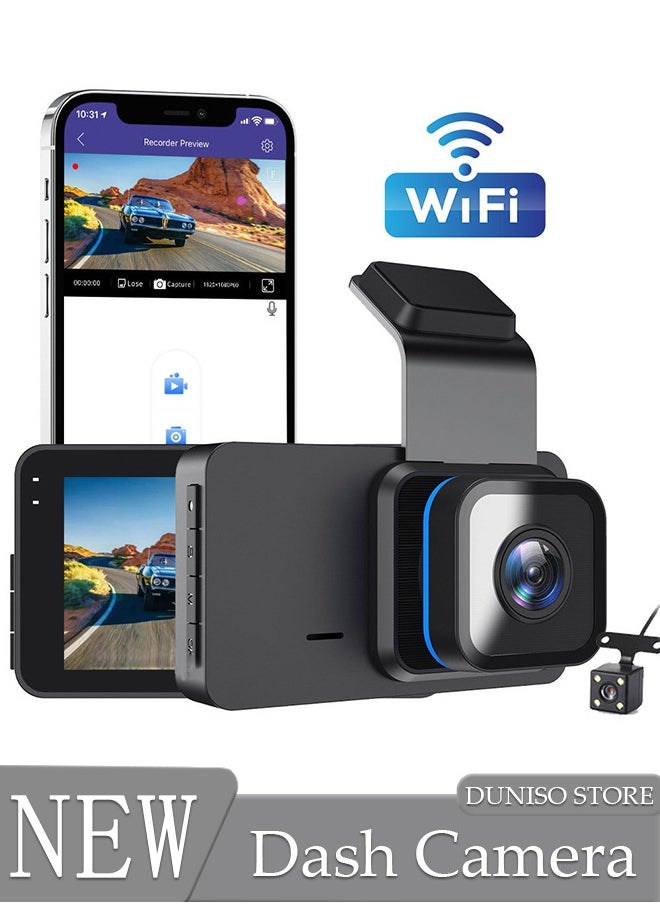 DUNISO - Dash Cam Front Rear, Dash Cam 2K 1296P WiFi Car Camera with IPS Screen, Built-in Wi-Fi GPS, Night Vision, 170°Wide Angle, WDR, 24 Hours Parking Monitor, Loop Recording - Image 1