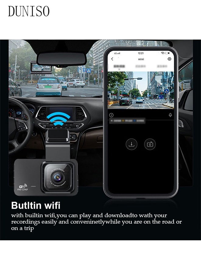 DUNISO - Dash Cam Front Rear, Dash Cam 2K 1296P WiFi Car Camera with IPS Screen, Built-in Wi-Fi GPS, Night Vision, 170°Wide Angle, WDR, 24 Hours Parking Monitor, Loop Recording - Image 1
