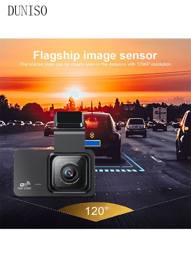 DUNISO - Dash Cam Front Rear, Dash Cam 2K 1296P WiFi Car Camera with IPS Screen, Built-in Wi-Fi GPS, Night Vision, 170°Wide Angle, WDR, 24 Hours Parking Monitor, Loop Recording - Image 1