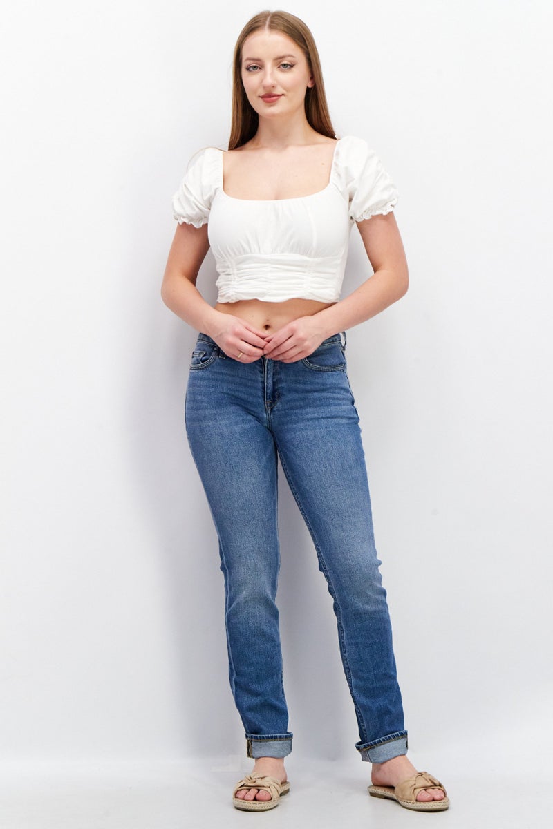 ESPRIT Women Straight Fit Stretchable Denim Jeans, Blue - Image 2