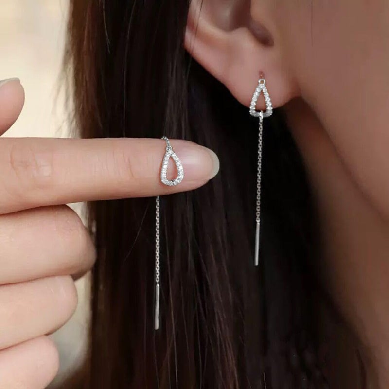 SLUYNZ Sterling Silver Teardrop Earrings Dangle for Women Teen Girls Long Chain Earrings Threader Dangle Earrings Tassel Christmas Gifts (A-Silver) - Image 2