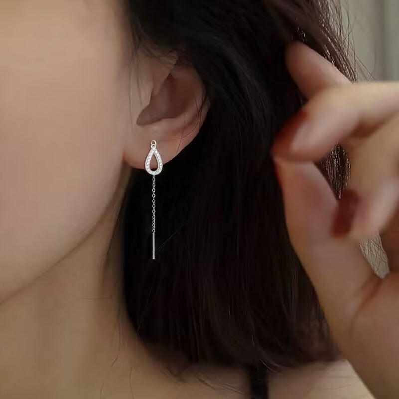 SLUYNZ Sterling Silver Teardrop Earrings Dangle for Women Teen Girls Long Chain Earrings Threader Dangle Earrings Tassel Christmas Gifts (A-Silver) - Image 3