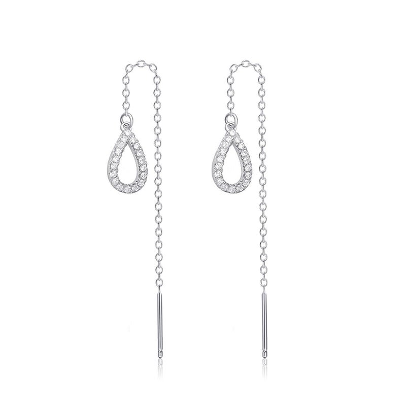 SLUYNZ Sterling Silver Teardrop Earrings Dangle for Women Teen Girls Long Chain Earrings Threader Dangle Earrings Tassel Christmas Gifts (A-Silver) - Image 1