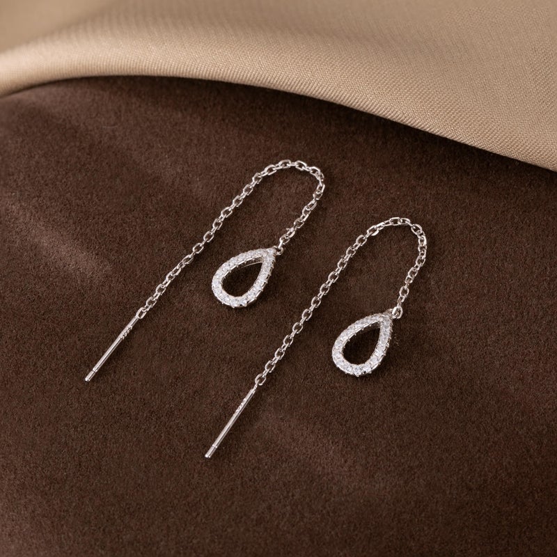 SLUYNZ Sterling Silver Teardrop Earrings Dangle for Women Teen Girls Long Chain Earrings Threader Dangle Earrings Tassel Christmas Gifts (A-Silver) - Image 4