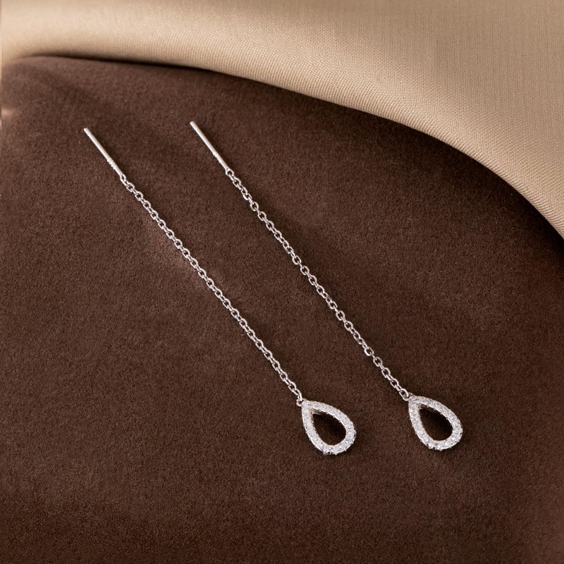 SLUYNZ Sterling Silver Teardrop Earrings Dangle for Women Teen Girls Long Chain Earrings Threader Dangle Earrings Tassel Christmas Gifts (A-Silver) - Image 5