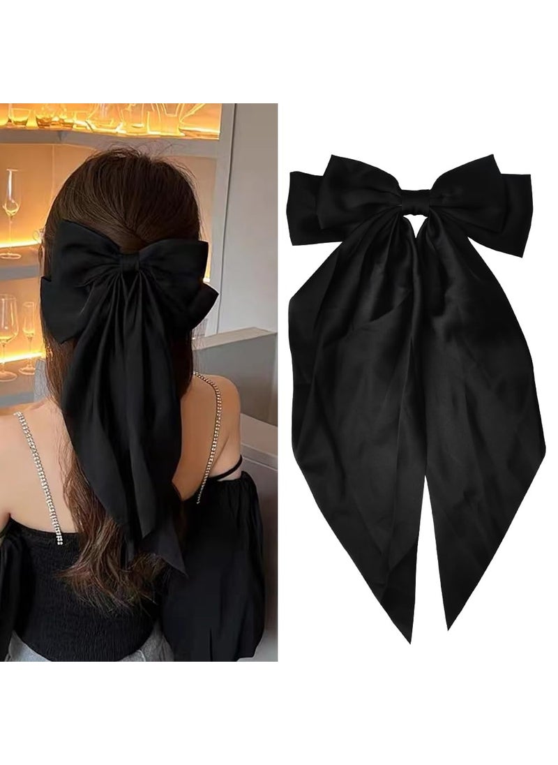 YALLNASL Black Hair Bows Clips for Women Hair Ribbons for Girls Hair Satin Black Hair Bow Barrettes Metal Bowknot Hair Clip With Long Tail Bow Clips for Christmas Hair Pin Accessories for Birthday Party 