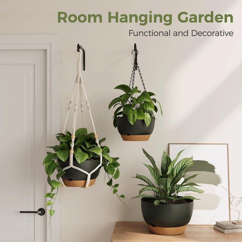 Bamworld 3-Pack Macrame Plant Hangers Indoor with Chain — Self-Watering Hanging Planters w/Drainage Holes & Removable Saucer, (11/9/8 in) — Ideal Plant Hanger for Hanging Plant displays(Black) - Image 5