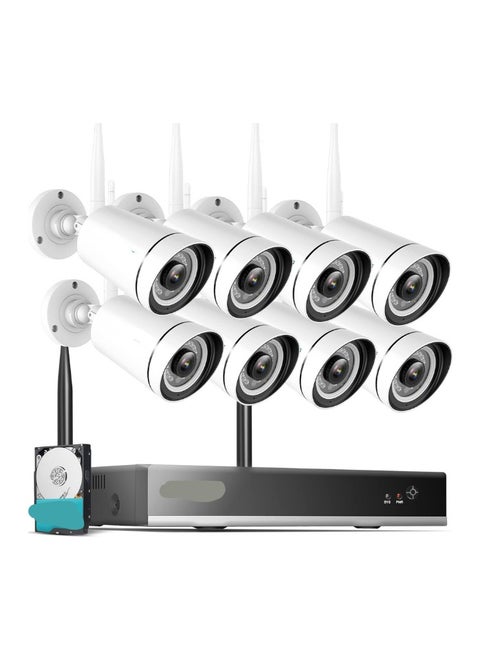 Wireless Security Camera System with Face Detection – 8 WiFi 3MP Cameras + 8-Channel NVR – 3TB HDD – 24/7 Recording, Two-Way Audio, Remote Access via Mobile & PC