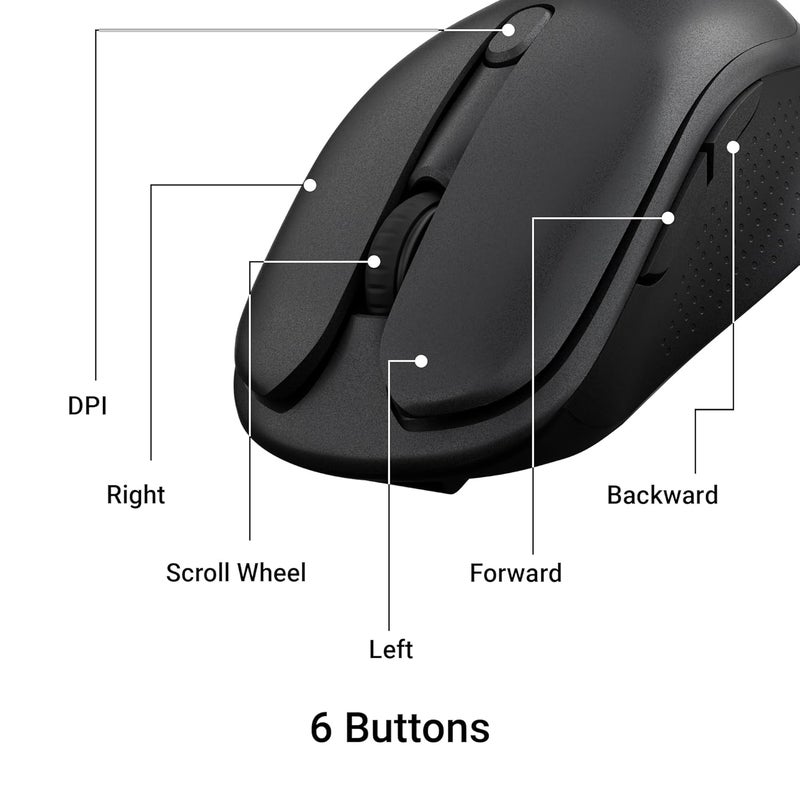 ZEBRONICS فأرة شحن لاسلكية Charm، وضع مزدوج (2.4GHz + BT)، بلوتوث مزدوج، حتى 1600 DPI، تشغيل صامت، 6 أزرار، مريحة وعملية، لجهاز Mac | لابتوب | كمبيوتر (أسود معدني) - Image 5