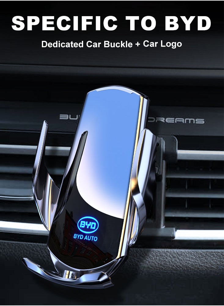 Perfii - 15W Fast Charging Wireless Car Charger and Phone Holder for BYD Atto 3 - Auto Clamping Magnetic Mount for Apple iPhone Android Smartphone, Car Accessories - Image 1