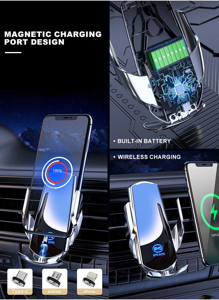 Perfii - 15W Fast Charging Wireless Car Charger and Phone Holder for BYD Atto 3 - Auto Clamping Magnetic Mount for Apple iPhone Android Smartphone, Car Accessories - Image 1