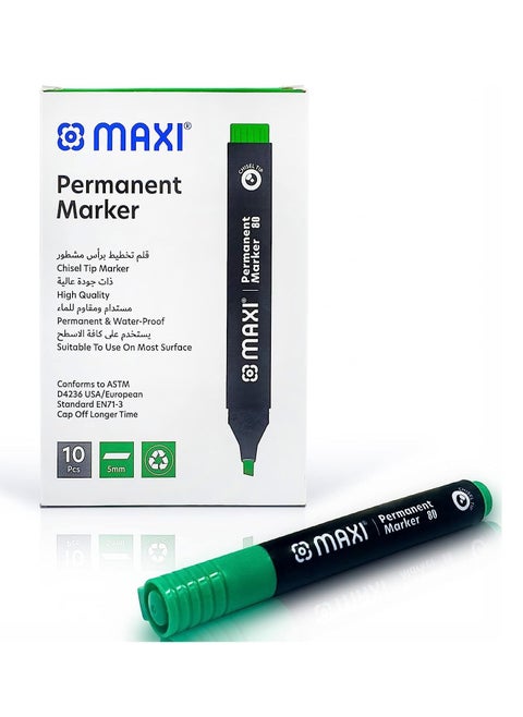 10-Piece Permanent Markers Chisel Tip Green Ink