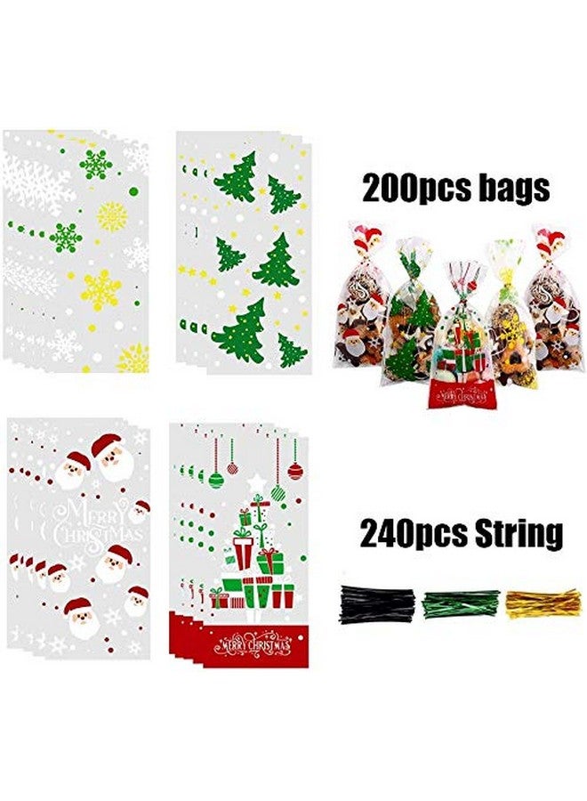 LOKIPA 200 Pcs Christmas Cellophane Treat Bags, Xmas Clear Cello Gift Bags Candy Goodies Bags with Twist Ties for Christmas Party Supplies - Image 2