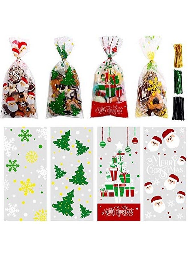 LOKIPA 200 Pcs Christmas Cellophane Treat Bags, Xmas Clear Cello Gift Bags Candy Goodies Bags with Twist Ties for Christmas Party Supplies - Image 1