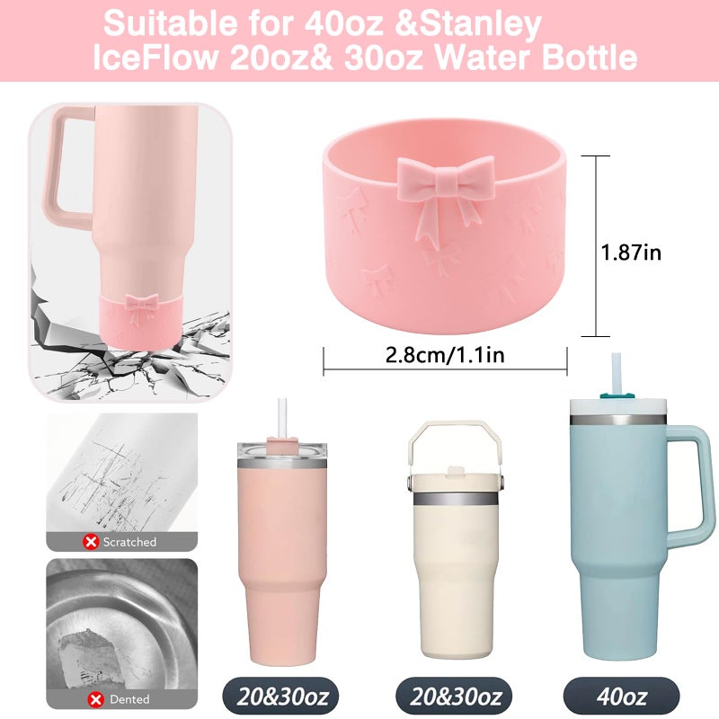 Hpebl Cup Accessories Set For Stanley Including 2Pcs Cute Bow Straw Cover Caps 10Mm Reusable Straw Toppers 1Pcs Silicone Boot Sleeve And 1Pcs Handle Charm For Stanley Tumbler 30&40Oz Pink - Image 3