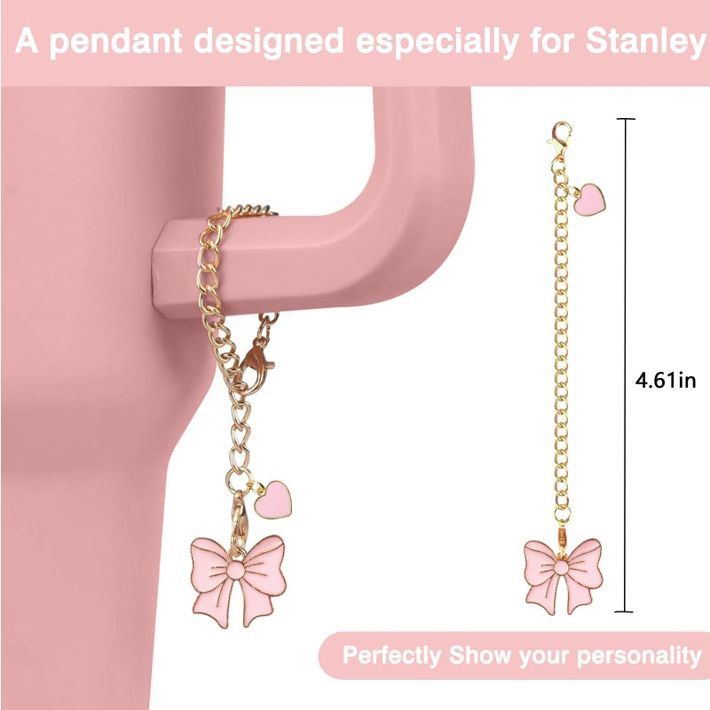 Hpebl Cup Accessories Set For Stanley Including 2Pcs Cute Bow Straw Cover Caps 10Mm Reusable Straw Toppers 1Pcs Silicone Boot Sleeve And 1Pcs Handle Charm For Stanley Tumbler 30&40Oz Pink - Image 4