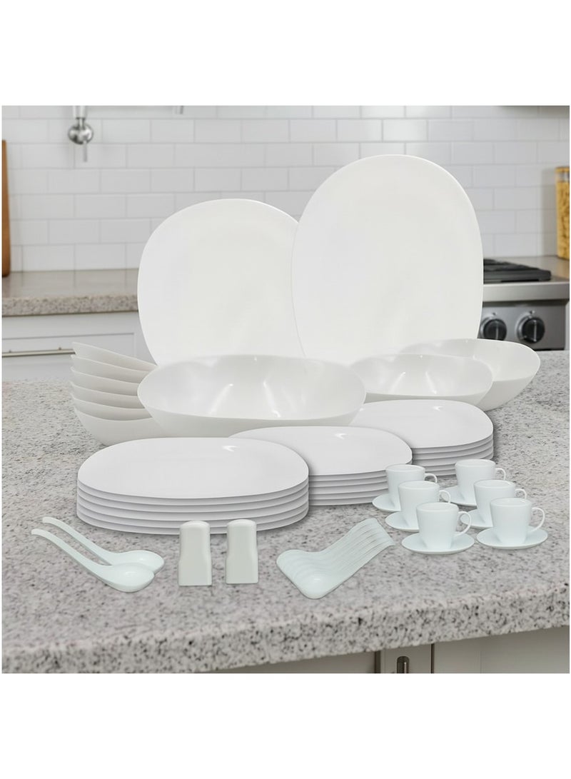 Auroware طقم عشاء أوبال وير من ميلريتش مكون من 50 قطعة 6 طبق عشاء 6 طبق حلوى 6 طبق حساء 6 وعاء 6 ملعقة حساء 6 كوب 6 صحن 2 ملعقة ملح وفلفل 1 طبق تقديم 1 وعاء تقديم 2 وعاء متوسط 2 مغرفة كاري - Image 1