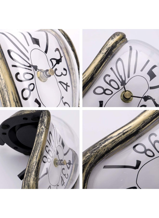 Lafocuse Silent Antique Gold Melting Clock Salvador Dali Clock Melted Battery Operated Unique Bronze Desk  Shelf Clock for Living Room Decor Home Decor Office Kitchen - Image 5