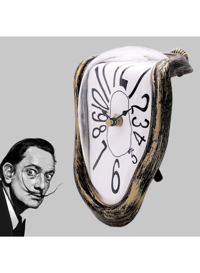 Lafocuse Silent Antique Gold Melting Clock Salvador Dali Clock Melted Battery Operated Unique Bronze Desk  Shelf Clock for Living Room Decor Home Decor Office Kitchen - Image 3