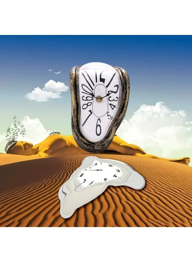 Lafocuse Silent Antique Gold Melting Clock Salvador Dali Clock Melted Battery Operated Unique Bronze Desk  Shelf Clock for Living Room Decor Home Decor Office Kitchen - Image 4