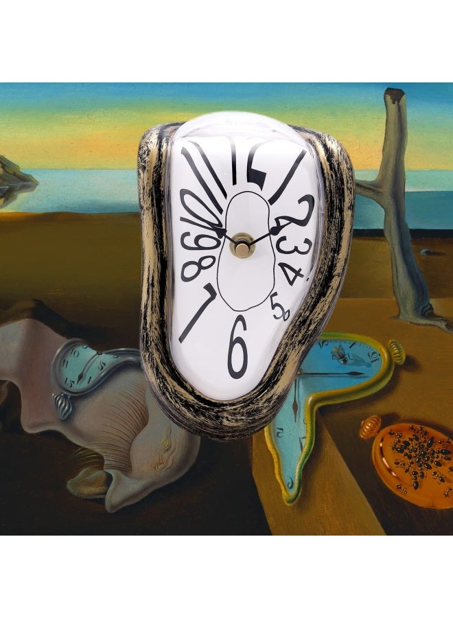 Lafocuse Silent Antique Gold Melting Clock Salvador Dali Clock Melted Battery Operated Unique Bronze Desk  Shelf Clock for Living Room Decor Home Decor Office Kitchen - Image 2