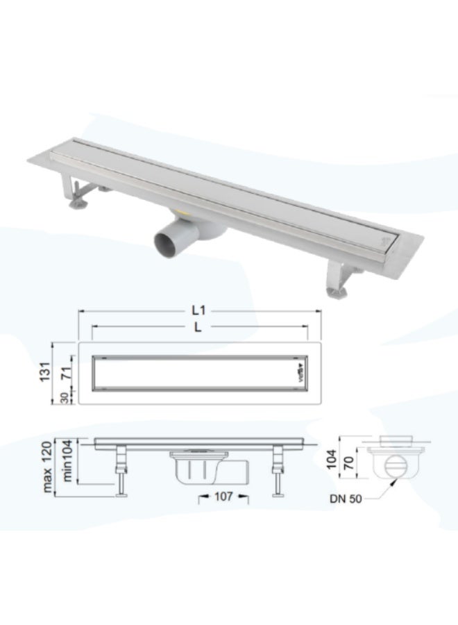 Pura Stainless Steel 304 Linear Shower Drain with Horizontal Outlet DN50, Modern Bathroom Floor Drain Channel with Hair Strainer and Removable Odor Trap, Fast Flow 48L/Min, Invisible Tile Insert Design, Multiple Length Options - Image 4