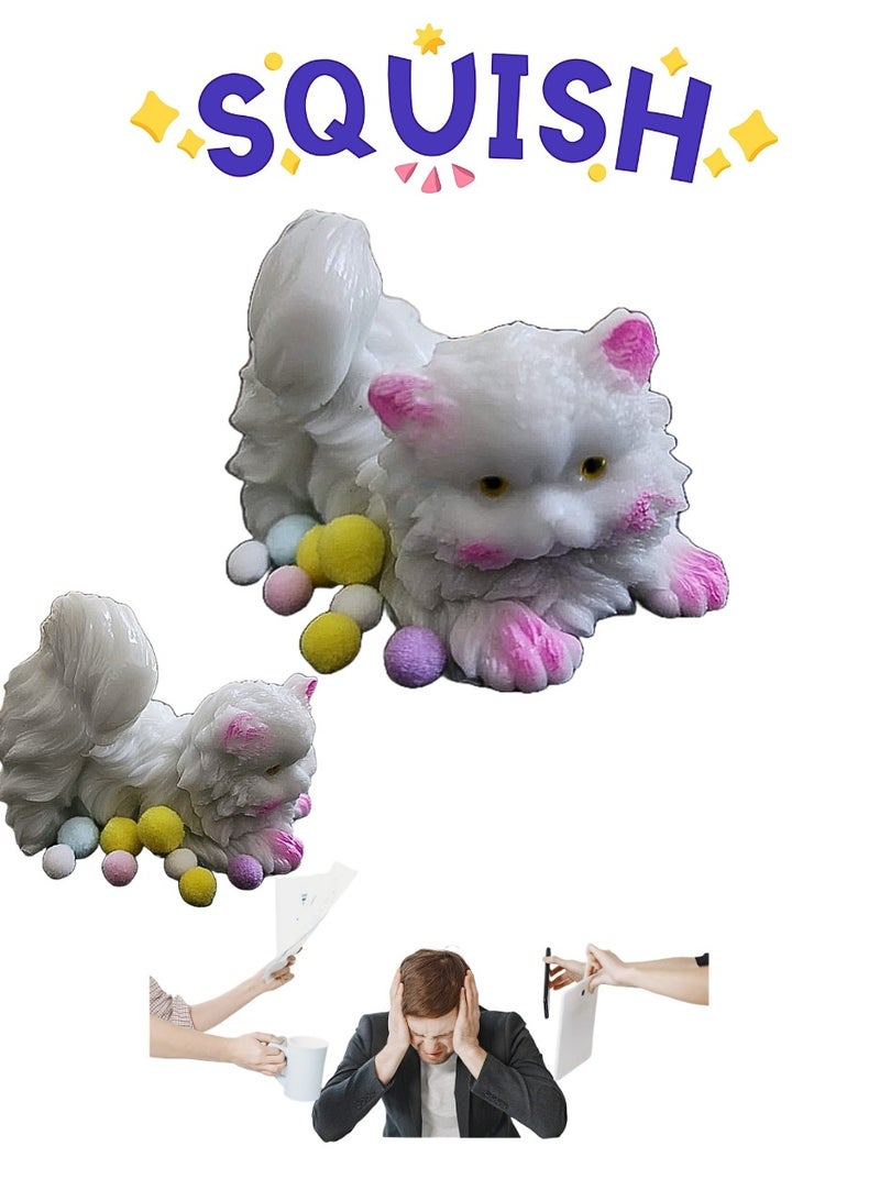 عبة قطة بيضاء إسفنجية - لعبة كاواي لطيفة لتخفيف التوتر للأطفال والكبار | قطة إسفنجية ناعمة بطيئة الارتفاع | مثالية لتخفيف القلق والاسترخاء وتزيين مكتبك - Image 1