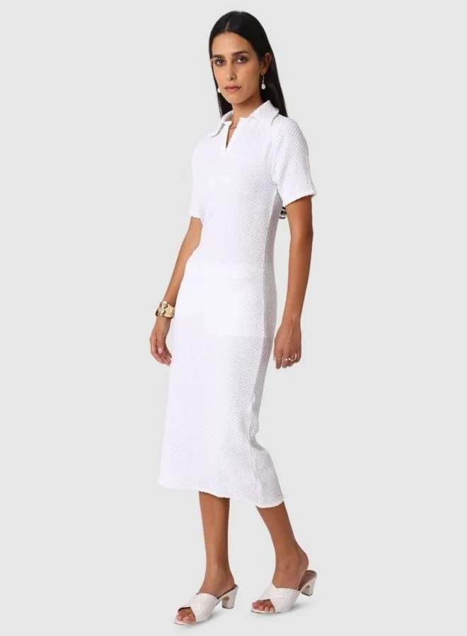 Freehand  Women Regular Fit Textured V-Neck Short Sleeve Bodycon Dress for Women | Best Price UAE