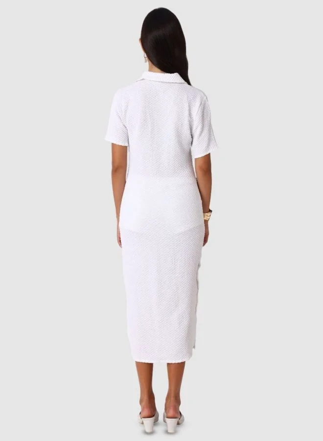 Freehand  Women Regular Fit Textured V-Neck Short Sleeve Bodycon Dress for Women | Best Price UAE