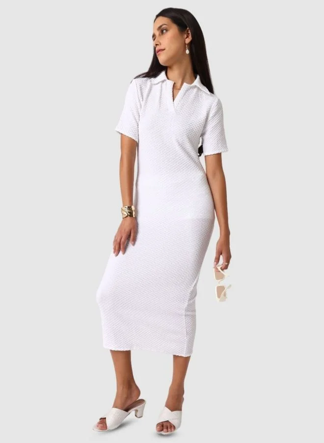 Freehand  Women Regular Fit Textured V-Neck Short Sleeve Bodycon Dress for Women | Best Price UAE