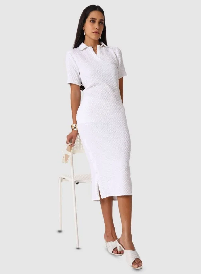Freehand  Women Regular Fit Textured V-Neck Short Sleeve Bodycon Dress for Women | Best Price UAE