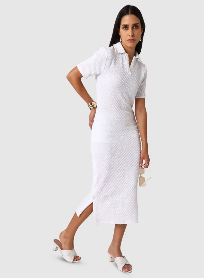 Freehand  Women Regular Fit Textured V-Neck Short Sleeve Bodycon Dress for Women | Best Price UAE