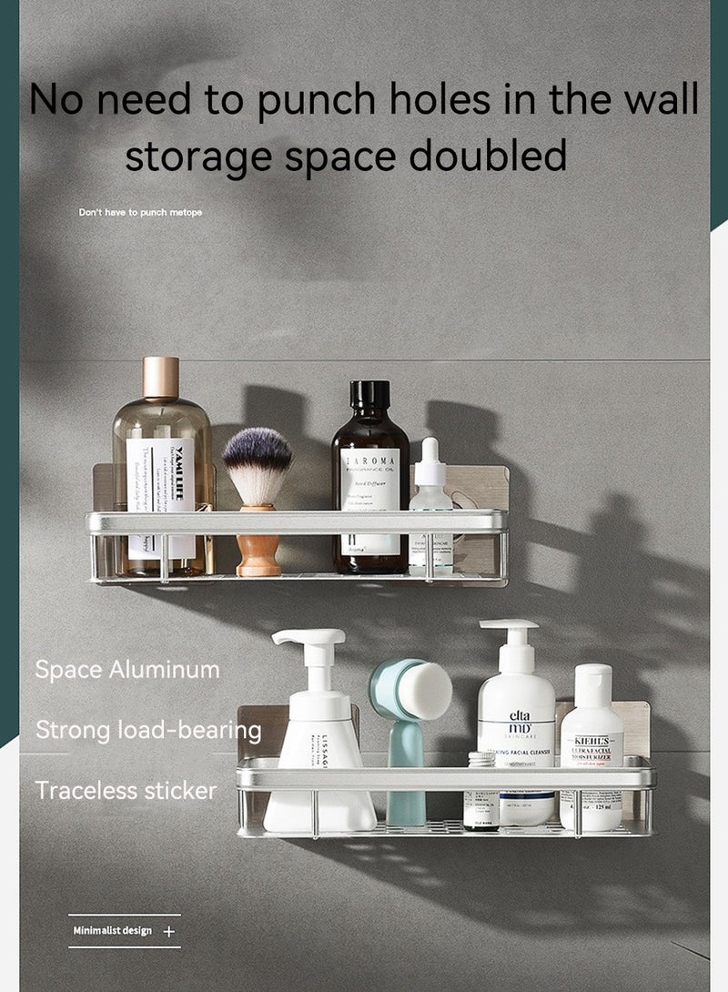 2 Pack Adhesive Shower Caddy, No Drilling/Wall Mounted Shower Rack ,Space Aluminum Alloy Steel Shower Organizer for Inside Shower & Kitchen Storage  - Image 3