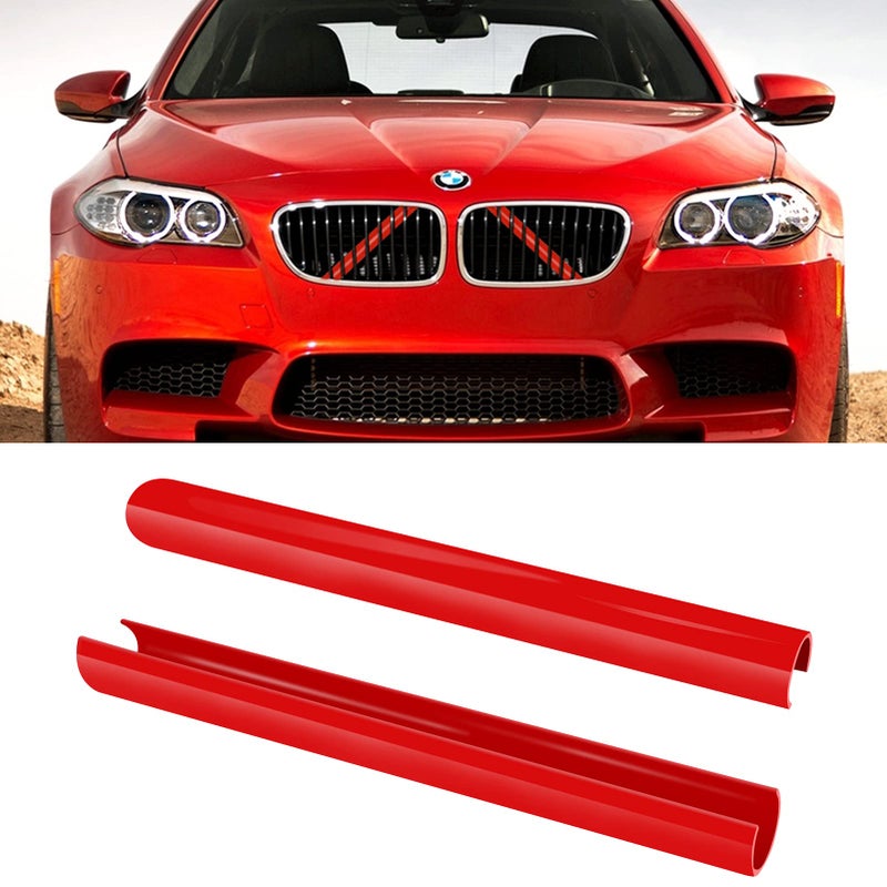 Jaronx Compatible with BMW Grill Inserts for 2 5 6 7 X1 X2 SeriesF10 F11 F45 F12 F13 F01 F02 F48 Compatible with BMW V Brace Wrap Covers Blue Grill Stripes Front Insert Trims Stripes Red