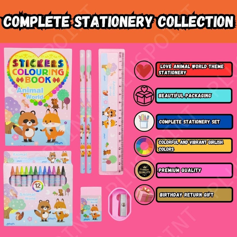 PLUSPOINT مجموعة هدايا قرطاسية عالم الحيوانات للأطفال - عبوة من 8 قطع، أدوات قرطاسية للأطفال هدية مفيدة مجموعة قرطاسية كرتونية هدية عيد ميلاد إكسسوارات مدرسية للأولاد والبنات، متعددة الألوان - Image 3