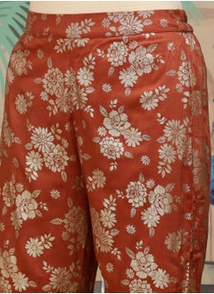 ISHIN Rust Kurta Set Straight Fit 3/4 Sleeve Sleeve made from Chinon featuring Self Design design and Round Neck neckline - Perfect for Ethinic!  - Image 3