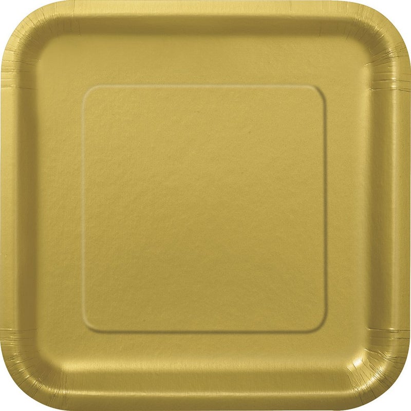 Gold Solid Square Dessert Plates 7 Pack of 16 Elegant Durable Design Great for Parties Special Occasions