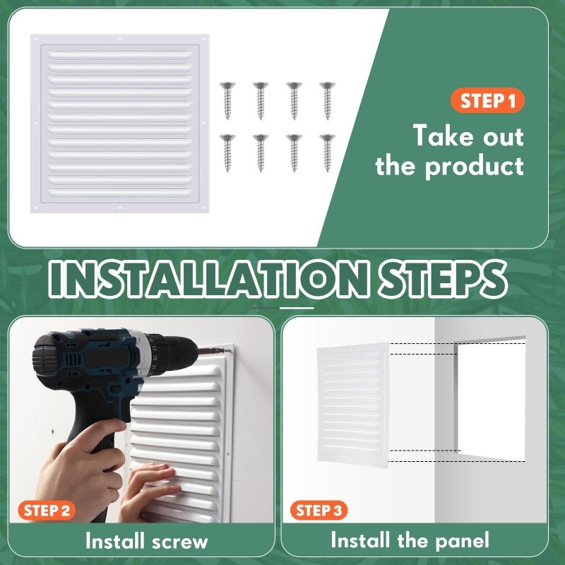 Aluminum Wall Vent 6x6 Inches 2-Pack Corrosion-Resistant White Attic Vent - Built-in Insect Screen Air Grille for Shed Garage Soffit Ventilation - Image 3