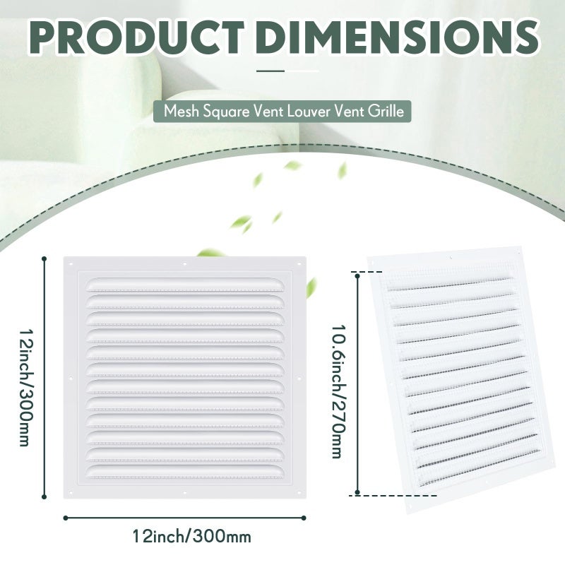 Aluminum Wall Vent 6x6 Inches 2-Pack Corrosion-Resistant White Attic Vent - Built-in Insect Screen Air Grille for Shed Garage Soffit Ventilation - Image 2