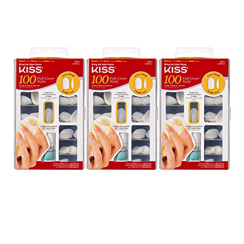 Kiss 100 Full Cover Nails Active Oval (Medium Length) (3 Pack) - Image 1