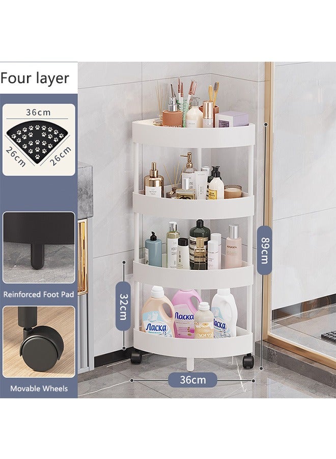 RollsTimi  4 Tier Corner Shelf with Wheels Corner Storage Rack Plastic Corner Shelves for Living Room Bathroom Kitchen Corner Storage Shelf Bookshelf,White  - Image 1