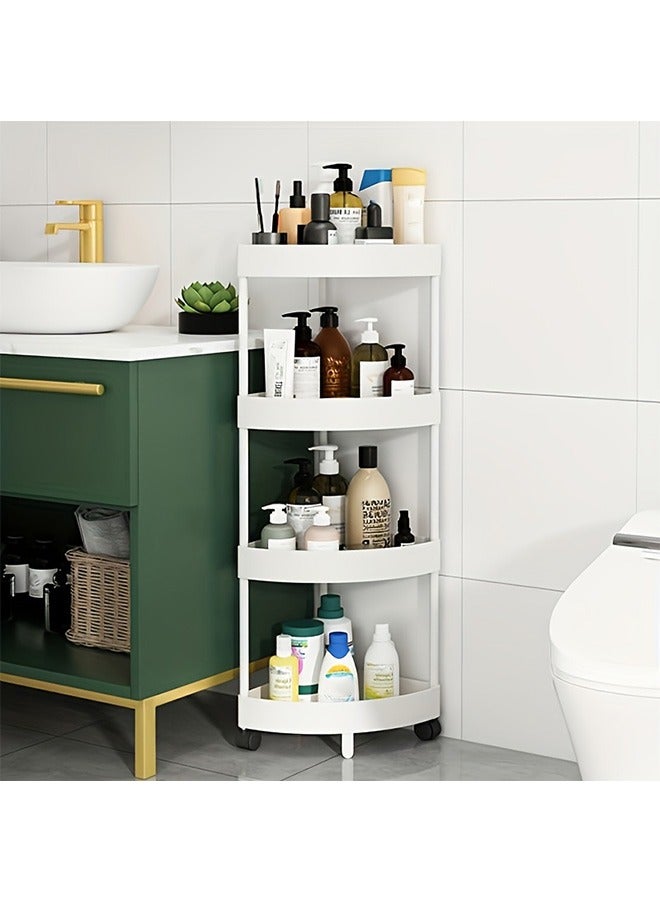 RollsTimi  4 Tier Corner Shelf with Wheels Corner Storage Rack Plastic Corner Shelves for Living Room Bathroom Kitchen Corner Storage Shelf Bookshelf,White  - Image 3