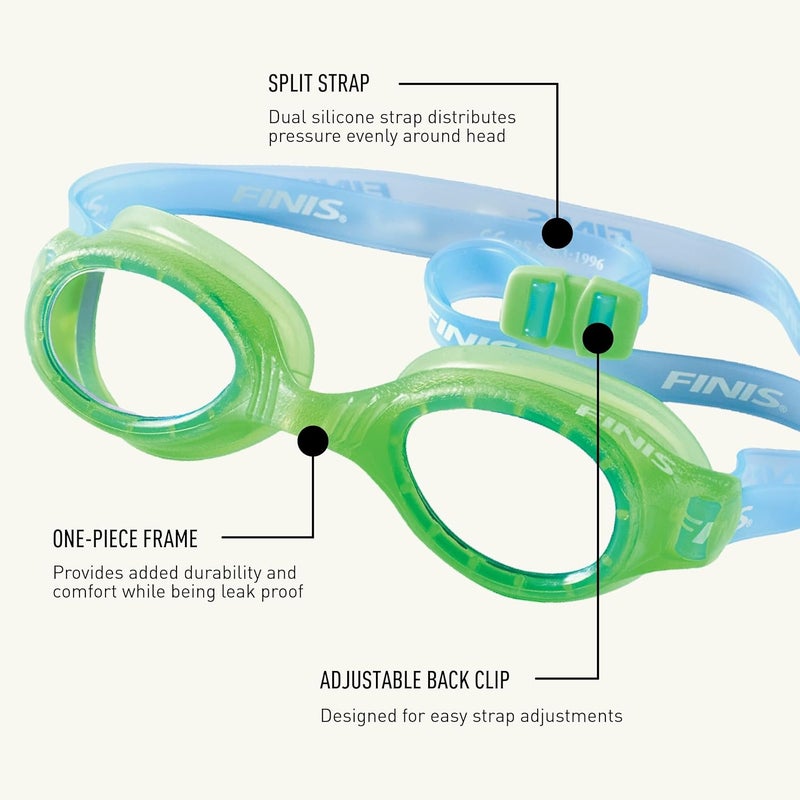 FINIS H2 Performance Swim Goggles for Kids, UV Protection, Anti-Fog, Leak-Proof, Soft Silicone Gaskets, Adjustable Strap, Green/Clear, Ages 3-6 - Image 4
