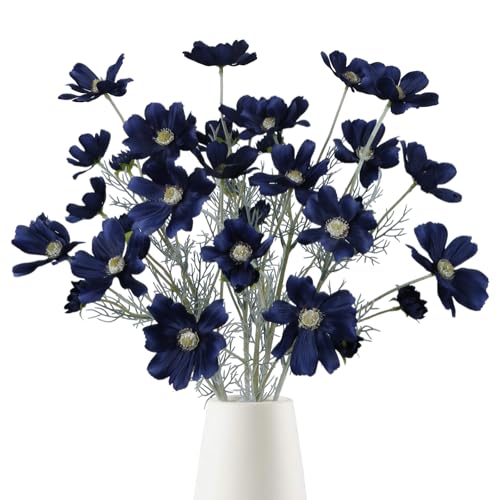 Fqueelvys 6PCS Navy Blue Silk Cosmos Flowers 24'' Wild Flowers Artificial Fake Flowers Arrangement for Wedding Party Kitchens Home Decoration(Navy Blue) - Image 1