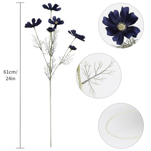 Fqueelvys 6PCS Navy Blue Silk Cosmos Flowers 24'' Wild Flowers Artificial Fake Flowers Arrangement for Wedding Party Kitchens Home Decoration(Navy Blue) - Image 3
